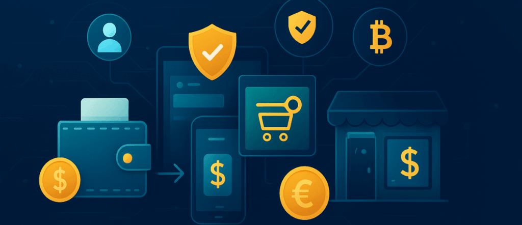 Editorial hero image visualising the evolution from cards to wallets, BNPL, A2A, instant-payment rails and crypto under a 2026 embedded-finance ecosystem