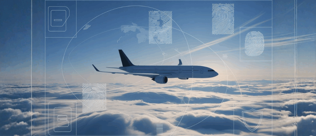 Fraud at 35,000 Feet: The 2026 Guide to Preventing Ticketing Fraud and Synthetic Identities in Travel Payments Airplane flying at 35,000 feet with digital identity and payment-security overlays representing global travel fraud