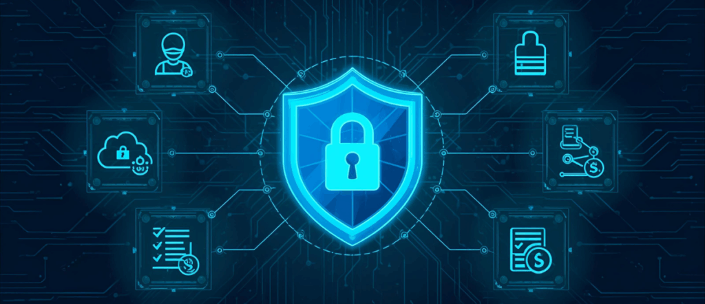 Fintech security shield showing PCI DSS 4.0.1 compliance lifecycle for PSPs and gateways.
