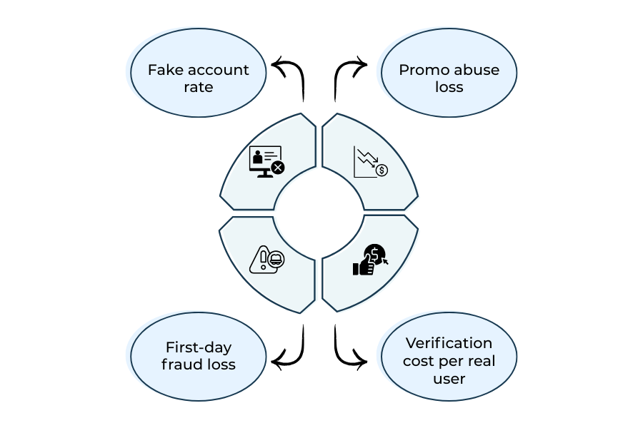 Infographic illustrating onboarding fraud KPIs as early warning indicators