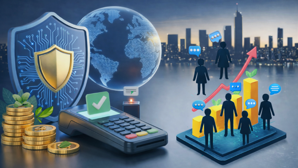 Illustration showing compliance-first payment design supporting sustainable growth in adult and dating platforms.