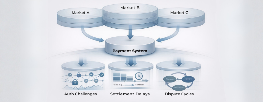 Visualisation of how payment behaviour varies across markets during merchant expansion.