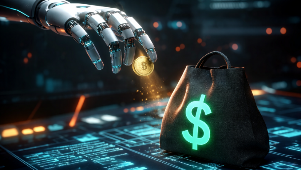 Concept illustration of attacking and defending AI systems analysing digital payment data on a dark fintech background.