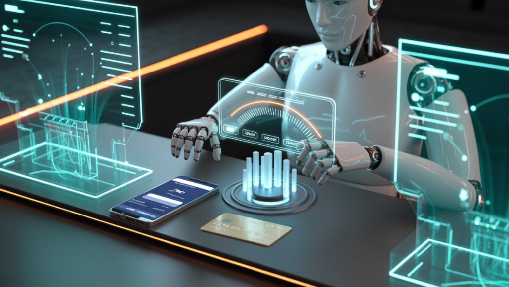 Concept illustration of an AI-driven risk engine automatically tuning controls across multiple payment rails in a modern fintech stack