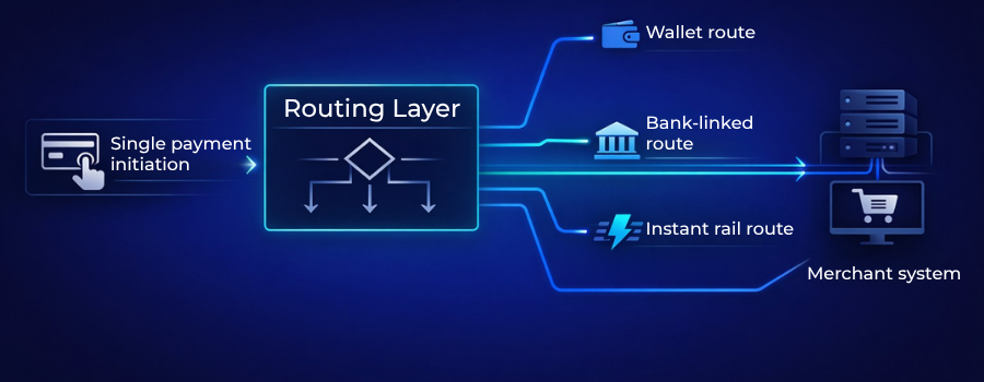 Merchant payment routing and orchestration across connected wallet, bank and instant payment systems in Africa